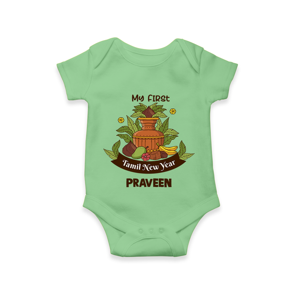 My First Tamil New Year Personalized Baby Romper – Heritage Festive Outfit - GREEN - New Born (Chest 14")
