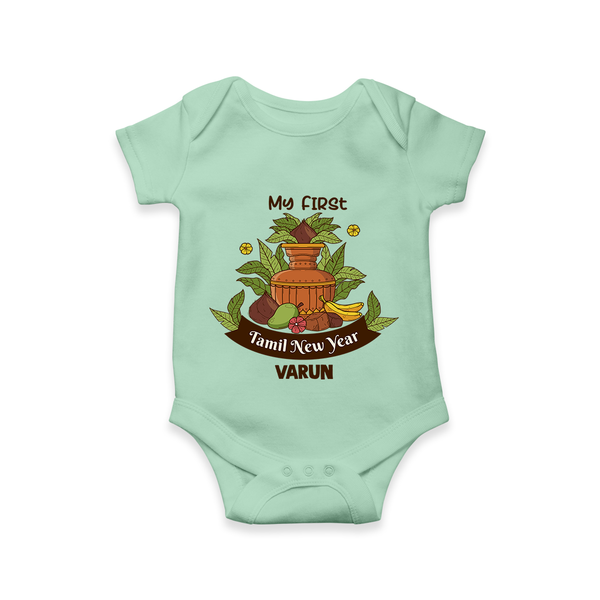 My First Tamil New Year Personalized Baby Romper – Heritage Festive Outfit - MINT GREEN - New Born (Chest 14")