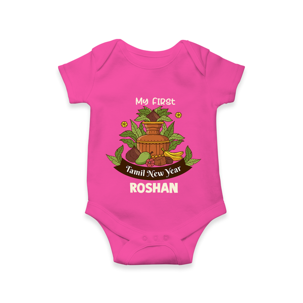 My First Tamil New Year Personalized Baby Romper – Heritage Festive Outfit - HOT PINK - New Born (Chest 14")