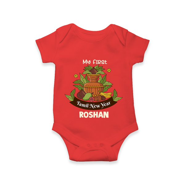 My First Tamil New Year Personalized Baby Romper – Heritage Festive Outfit - RED - New Born (Chest 14")