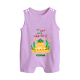My First Tamil New Year Personalized Button Romper – Festive Cultural Outfit - LILAC - New Born (Chest 18")