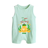 My First Tamil New Year Personalized Button Romper – Festive Cultural Outfit - MINT GREEN - New Born (Chest 18")