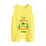 My First Tamil New Year Personalized Button Romper – Festive Cultural Outfit - PASTEL YELLOW - New Born (Chest 18")