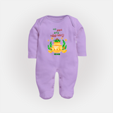 My First Tamil New Year Personalized Baby Full Body Suit – Festive Cultural Outfit - LILAC - New Born (Chest 7.5")