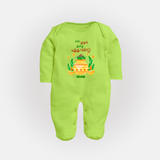 My First Tamil New Year Personalized Baby Full Body Suit – Festive Cultural Outfit - LIME GREEN - New Born (Chest 7.5")