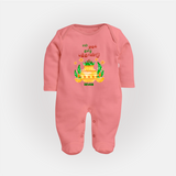 My First Tamil New Year Personalized Baby Full Body Suit – Festive Cultural Outfit - PEACH - New Born (Chest 7.5")