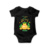 My First Tamil New Year Personalized Baby Romper – Festive Cultural Outfit - BLACK - New Born (Chest 14")