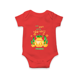 My First Tamil New Year Personalized Baby Romper – Festive Cultural Outfit - RED - New Born (Chest 14")