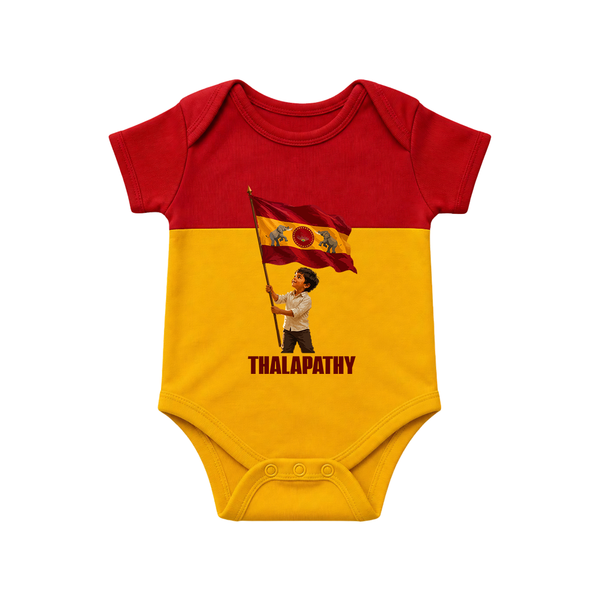 Thalapathy Flag Pride Baby Romper - RED YELLOW - New Born (Chest 14")