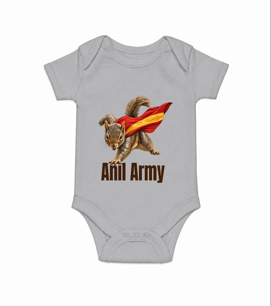 Anil Army Fan Theme Baby Romper - GREY - New Born (Chest 14")