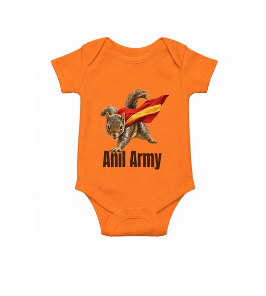 Anil Army Fan Theme Baby Romper - ORANGE - New Born (Chest 14")