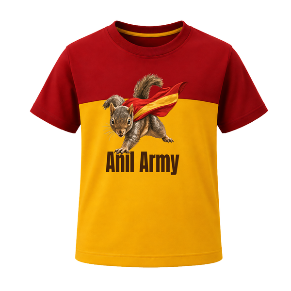 Anil Army Fan Theme T-SHIRT - RED YELLOW - 0-5 Months Old (Chest 17")