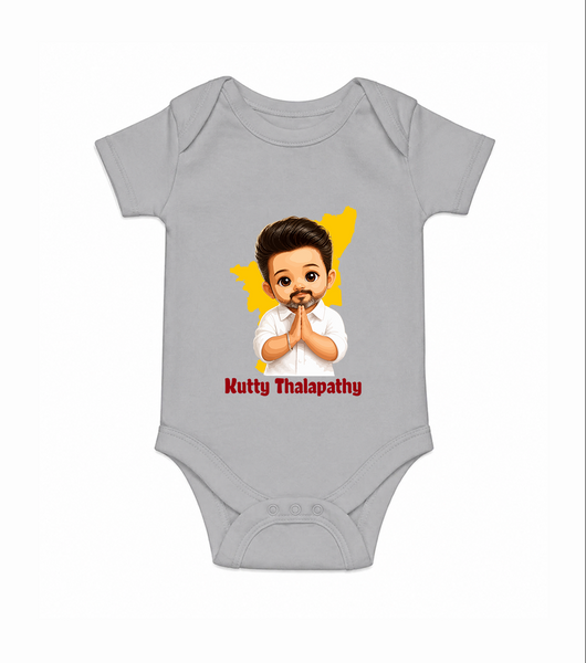 Kutty Thalapathy Cartoon Baby Romper - GREY - New Born (Chest 14")