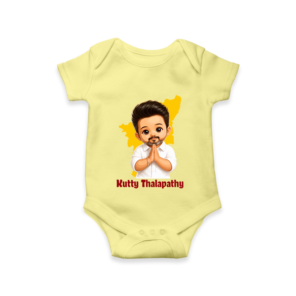 Kutty Thalapathy Cartoon Baby Romper - PASTEL YELLOW - New Born (Chest 14")