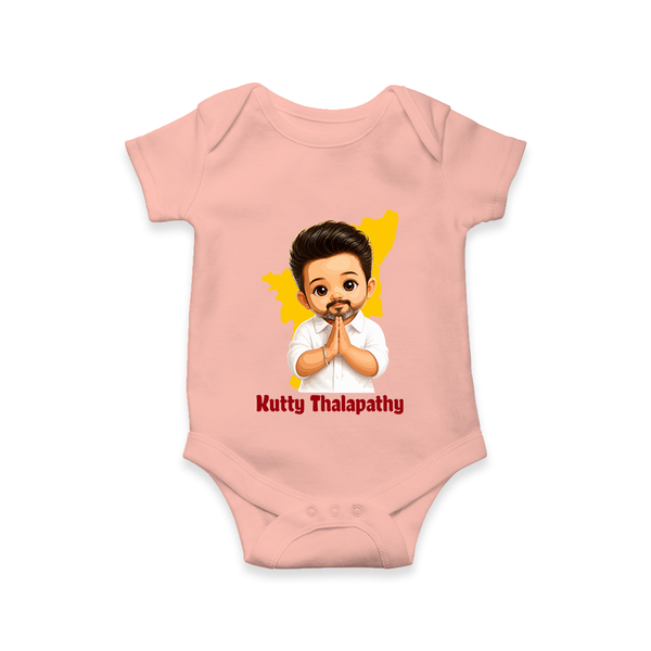 Kutty Thalapathy Cartoon Baby Romper - PEACH - New Born (Chest 14")