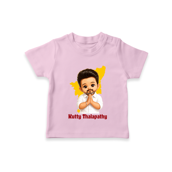 Kutty Thalapathy Cartoon T-SHIRT - BABY PINK - 0-5 Months Old (Chest 17")