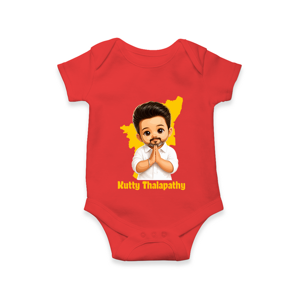 Kutty Thalapathy Cartoon Baby Romper - RED - New Born (Chest 14")