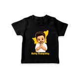 Kutty Thalapathy Cartoon T-SHIRT - BLACK - 0-5 Months Old (Chest 17")