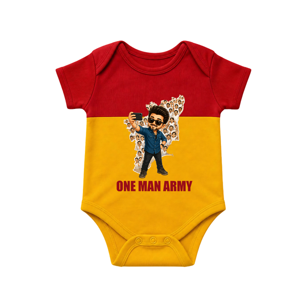 One Man Army Fan Edition Baby Romper - RED YELLOW - New Born (Chest 14")