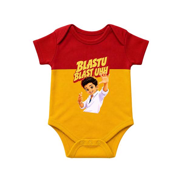 Blastu Blastuh Baby Fan Romper - RED YELLOW - New Born (Chest 14")
