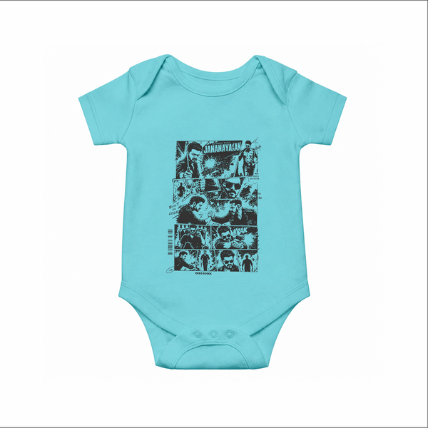 Jananayagan Comic Panel Graphic Baby Romper - Arctic Blue - New Born (Chest 14")