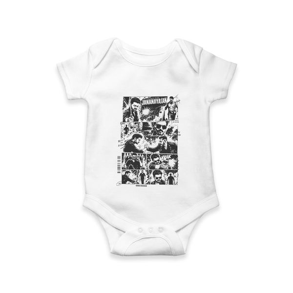 Jananayagan Comic Panel Graphic Baby Romper - WHITE - New Born (Chest 14")