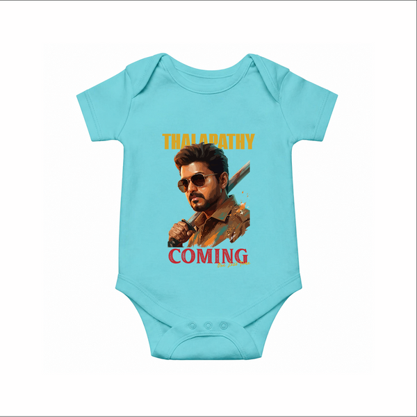 Thalapathy Coming Soon Fan Tribute Baby Romper - Arctic Blue - New Born (Chest 14")