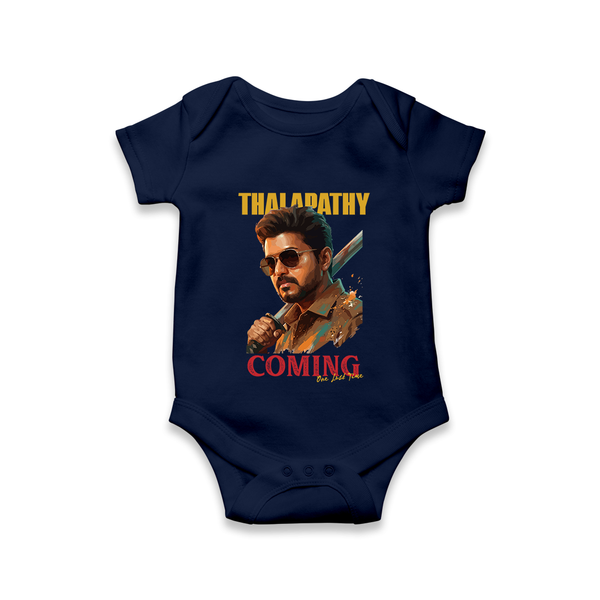 Thalapathy Coming Soon Fan Tribute Baby Romper - NAVY BLUE - New Born (Chest 14")