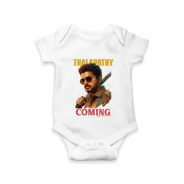 Thalapathy Coming Soon Fan Tribute Baby Romper - WHITE - New Born (Chest 14")