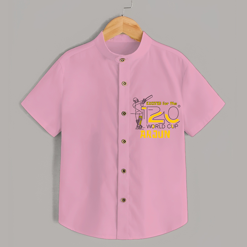 "Excited FOR The T20 World Cup" Personalized Kids Shirt - PINK - 0 - 6 Months Old (Chest 21")