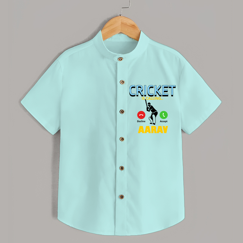 "CRICKET is Calling-Decline or ACCEPT" Personalized Kids Shirt - ARCTIC BLUE - 0 - 6 Months Old (Chest 21")