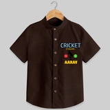 "CRICKET is Calling-Decline or ACCEPT" Personalized Kids Shirt - CHOCOLATE BROWN - 0 - 6 Months Old (Chest 21")