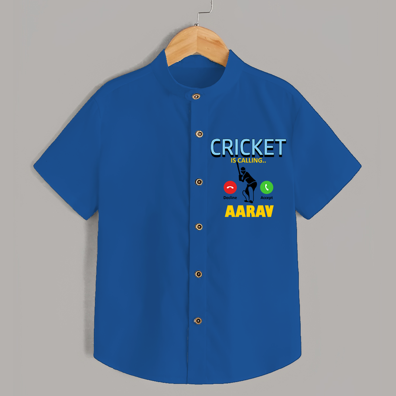 "CRICKET is Calling-Decline or ACCEPT" Personalized Kids Shirt - COBALT BLUE - 0 - 6 Months Old (Chest 21")