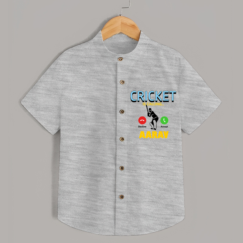 "CRICKET is Calling-Decline or ACCEPT" Personalized Kids Shirt - GREY MELANGE - 0 - 6 Months Old (Chest 21")