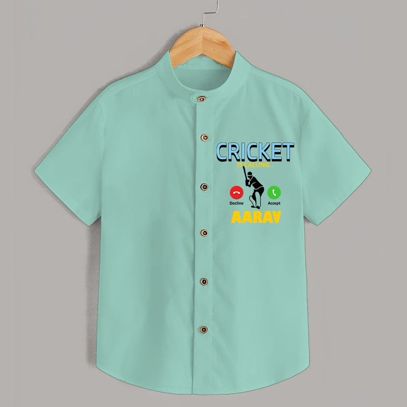 "CRICKET is Calling-Decline or ACCEPT" Personalized Kids Shirt - LIGHT GREEN - 0 - 6 Months Old (Chest 21")