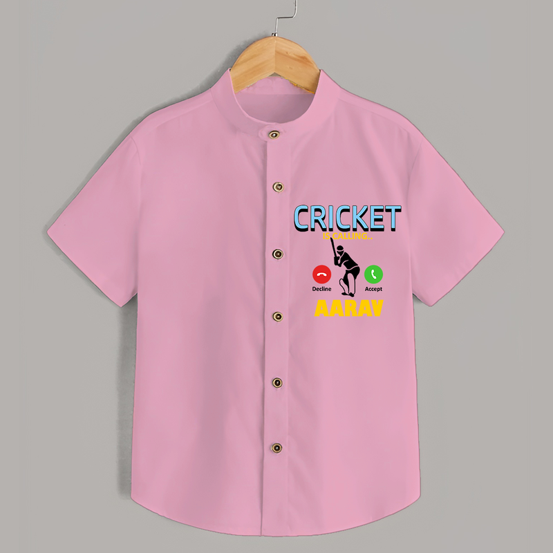 "CRICKET is Calling-Decline or ACCEPT" Personalized Kids Shirt - PINK - 0 - 6 Months Old (Chest 21")