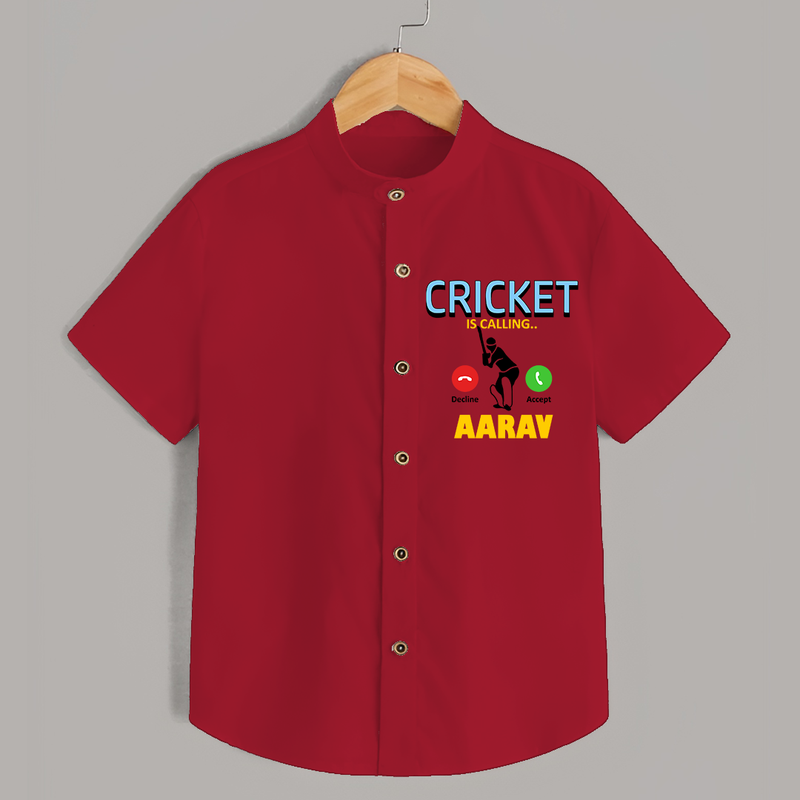 "CRICKET is Calling-Decline or ACCEPT" Personalized Kids Shirt - RED - 0 - 6 Months Old (Chest 21")