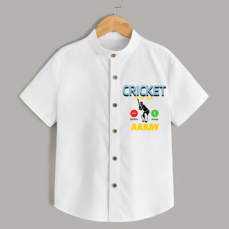 "CRICKET is Calling-Decline or ACCEPT" Personalized Kids Shirt - WHITE - 0 - 6 Months Old (Chest 21")