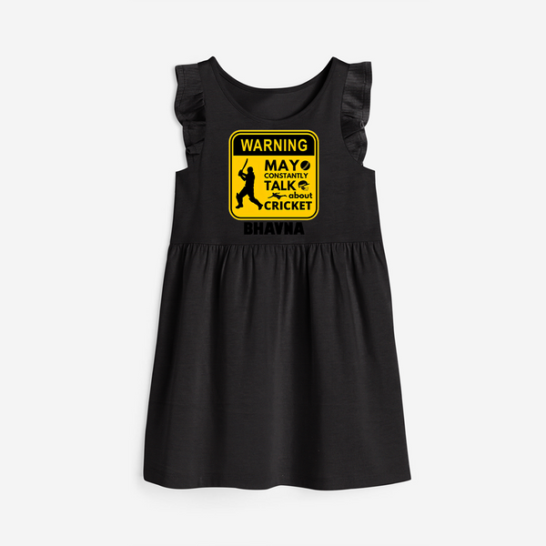 "Warning! May Constantly Talk About Cricket" Personalized Frock For Your Princess! - BLACK - 0 - 6 Months Old (Chest 18")