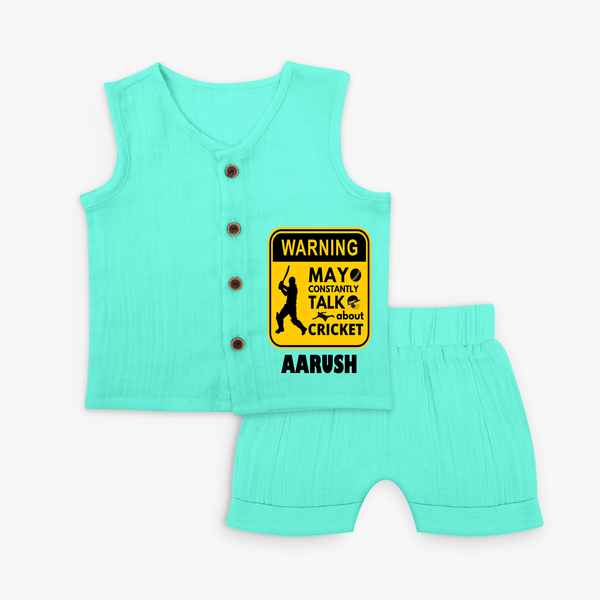 "Warning! May Constantly Talk About Cricket" Personalized Jabla set for Your Kids - AQUA GREEN - 0 - 3 Months Old (Chest 9.8")