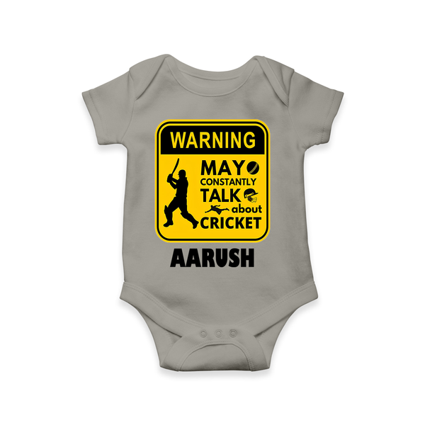 "Warning! May Constantly Talk About Cricket" Personalized Romper for Your Babies - GREY - 0 - 3 Months Old (Chest 16")