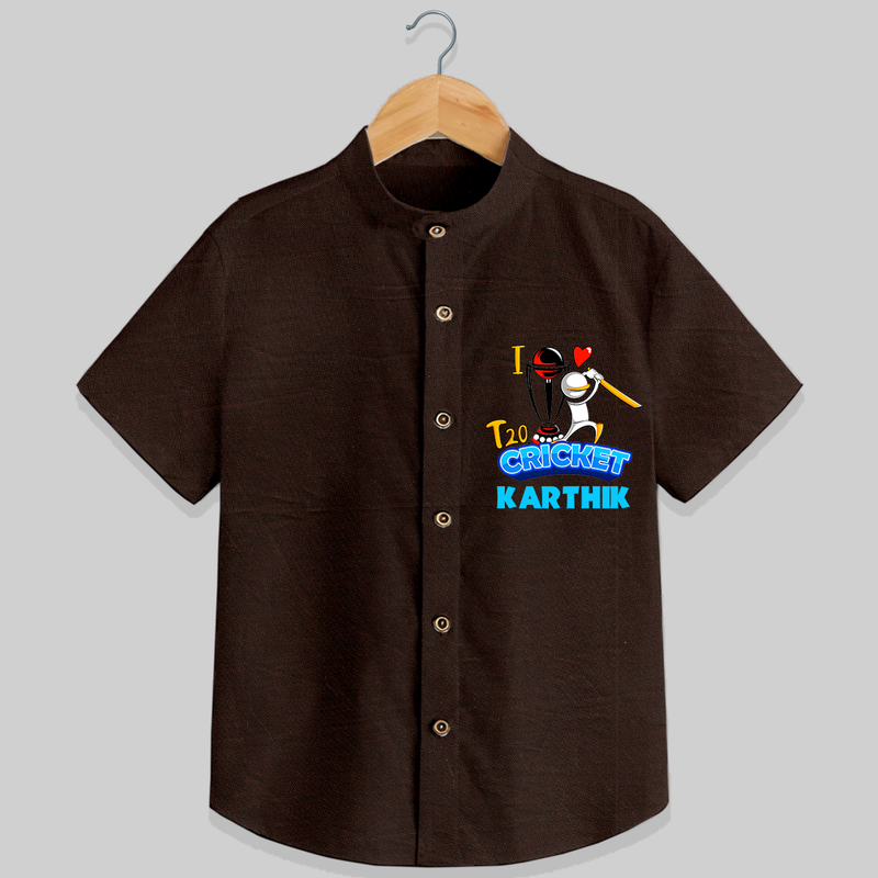 "I Love T20 Cricket" Personalized Kids Shirt - CHOCOLATE BROWN - 0 - 6 Months Old (Chest 21")