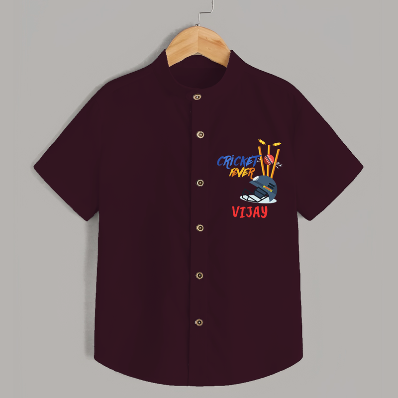 "Cricket Fever" Personalized Kids Shirt - MAROON - 0 - 6 Months Old (Chest 21")