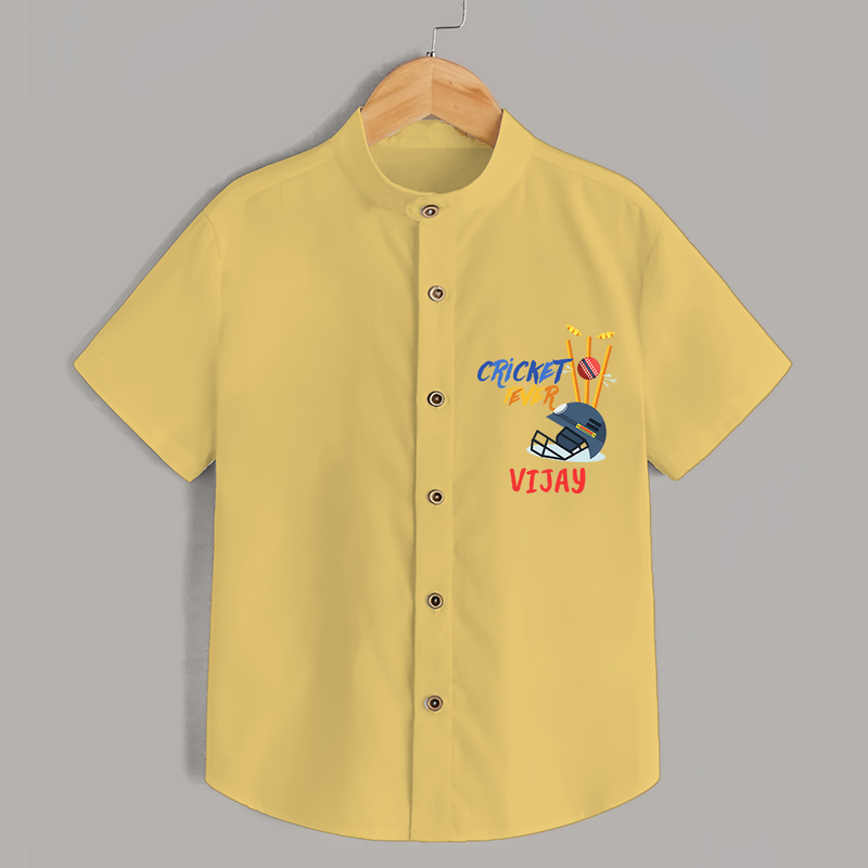 "Cricket Fever" Personalized Kids Shirt - YELLOW - 0 - 6 Months Old (Chest 21")