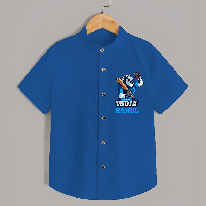 "Chak De India" Personalized Kids Shirt - COBALT BLUE - 0 - 6 Months Old (Chest 21")