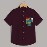 "Eat-Sleep-Cricket-Repeat" Personalized Kids Shirt - MAROON - 0 - 6 Months Old (Chest 21")