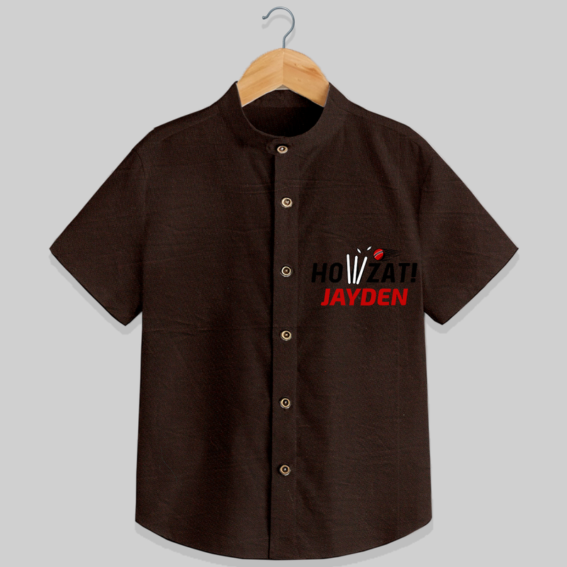 "HOWZAT!" Personalized Kids Shirt - CHOCOLATE BROWN - 0 - 6 Months Old (Chest 21")