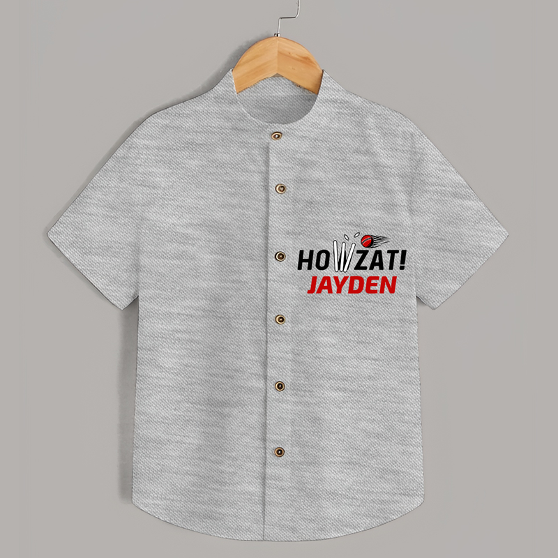 "HOWZAT!" Personalized Kids Shirt - GREY MELANGE - 0 - 6 Months Old (Chest 21")