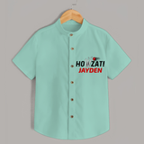 "HOWZAT!" Personalized Kids Shirt - LIGHT GREEN - 0 - 6 Months Old (Chest 21")