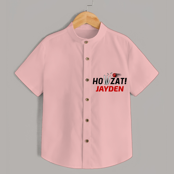 "HOWZAT!" Personalized Kids Shirt - PEACH - 0 - 6 Months Old (Chest 21")